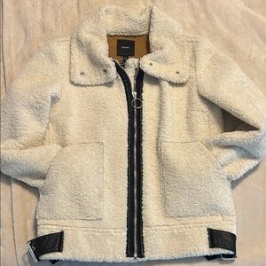 Faux fur and suede bomber jacket style coat